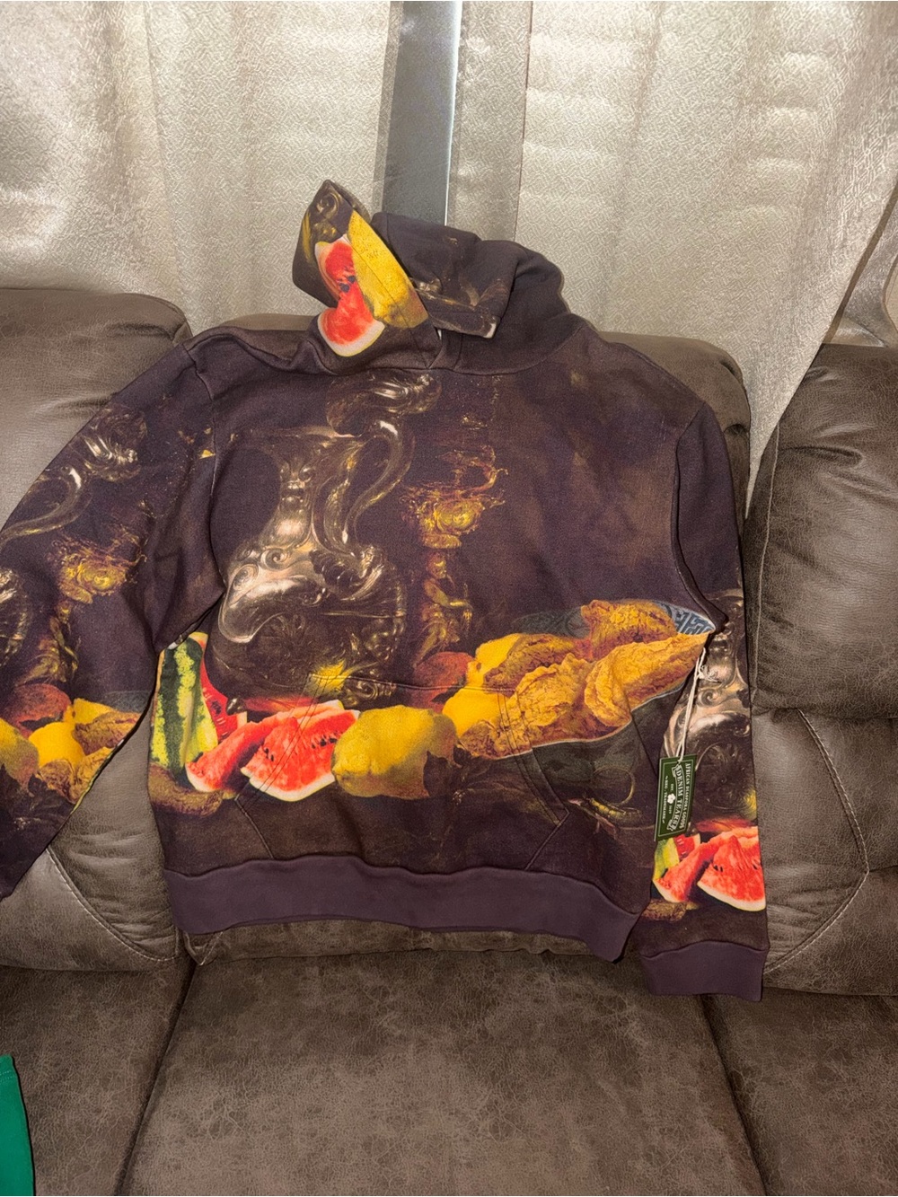 Men's Graphic Hoodie Sweater in Black with Multicolor Fruit Print